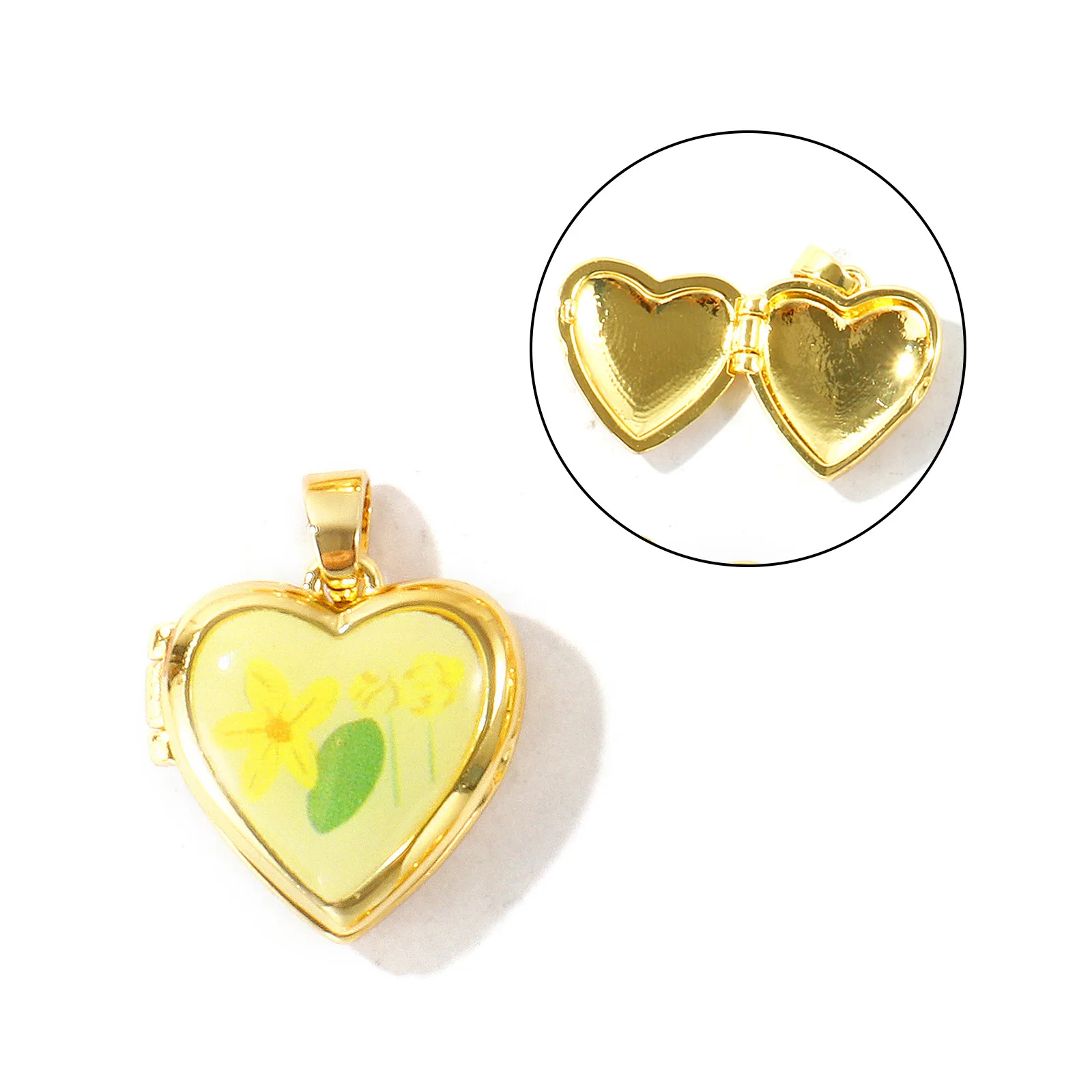1 Stück Messing Valentinstag Bild-Foto-Medaillon-Anhänger Herz Blume 18K Vergoldet Öffnbar Charms DIY Halskette Großhandel – Detail 7