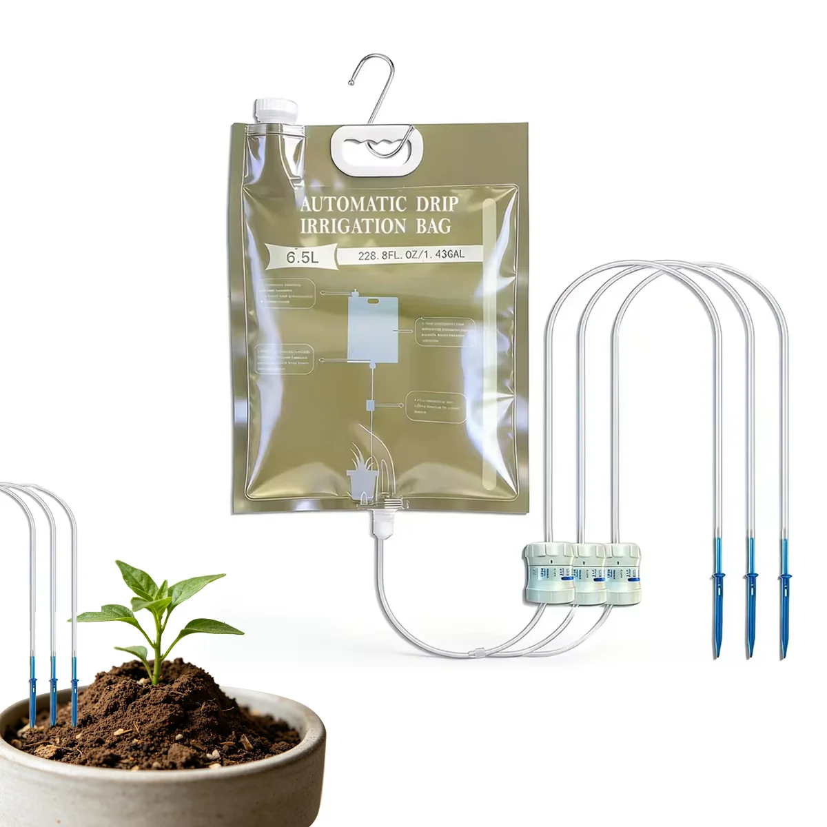 Automatic Watering Dripper Adjustable Drip Rate Features Two/Three Watering Spouts for Garden Plant Care and Irrigation 6.5L