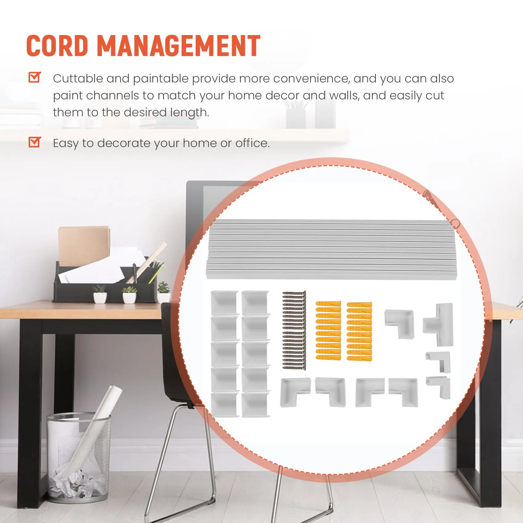 

ABJT-Cable Concealer Cable Trunking Kit ,Wall Cable Tidy Wire Channels Cable Hiders, Wire Cords Concealer For Home Office