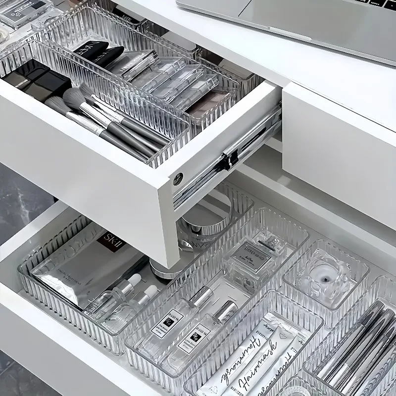 16pcs Transparent Acrylic Cosmetic Organizer Set Drawer Divider Storage Box for Vanity Cosmetics & Office Supplies Home Storage