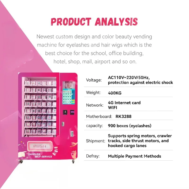 حار بيع 7 بوصة شاشة رقمية صغيرة آلة بيع الشعر رمش مع نظام دفع البطاقة