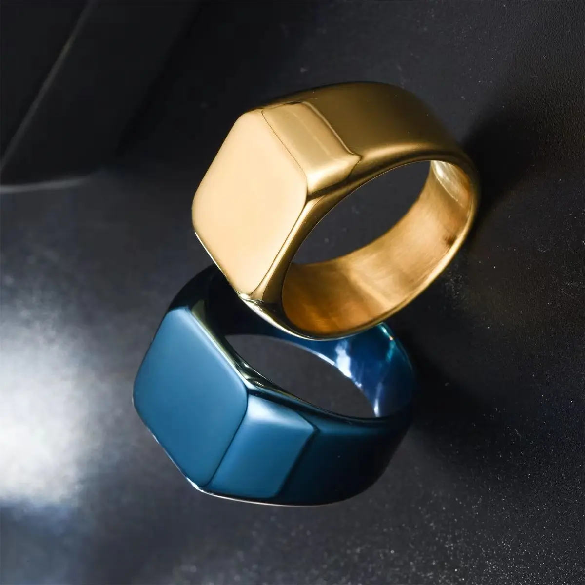 

Classic Adjustable Stainless Steel Ring for Men Large Size Fashion Jewelry in Black Blue Gold All Seasons Accessory