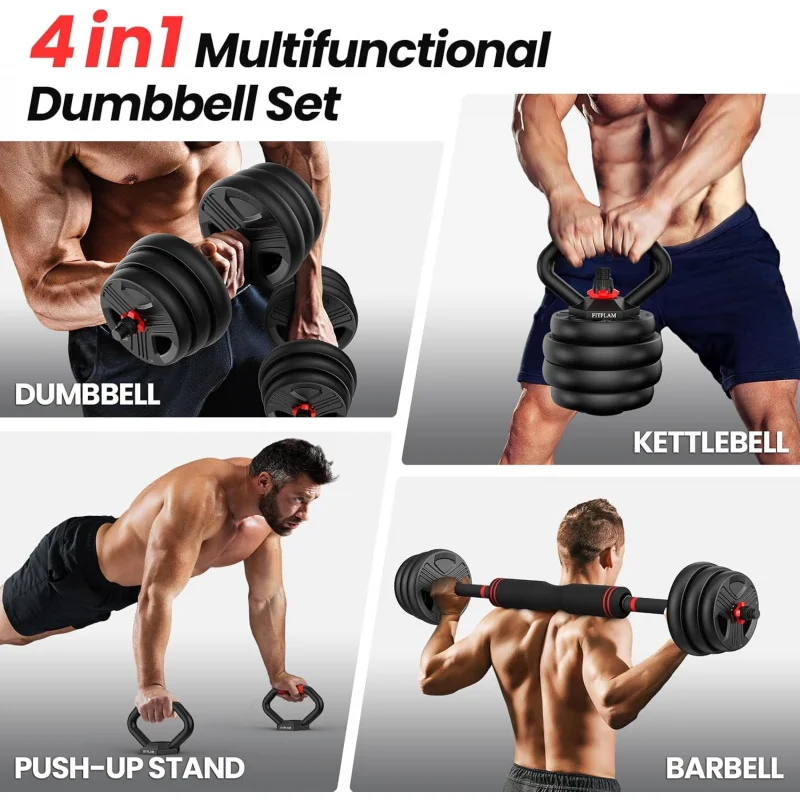 Adjustable dumbbell set,10/20/35/45/55/70/90lbs Free Weights set with upgraded nut, 4 in 1 Weight Set Used as Kettlebells, Barbe