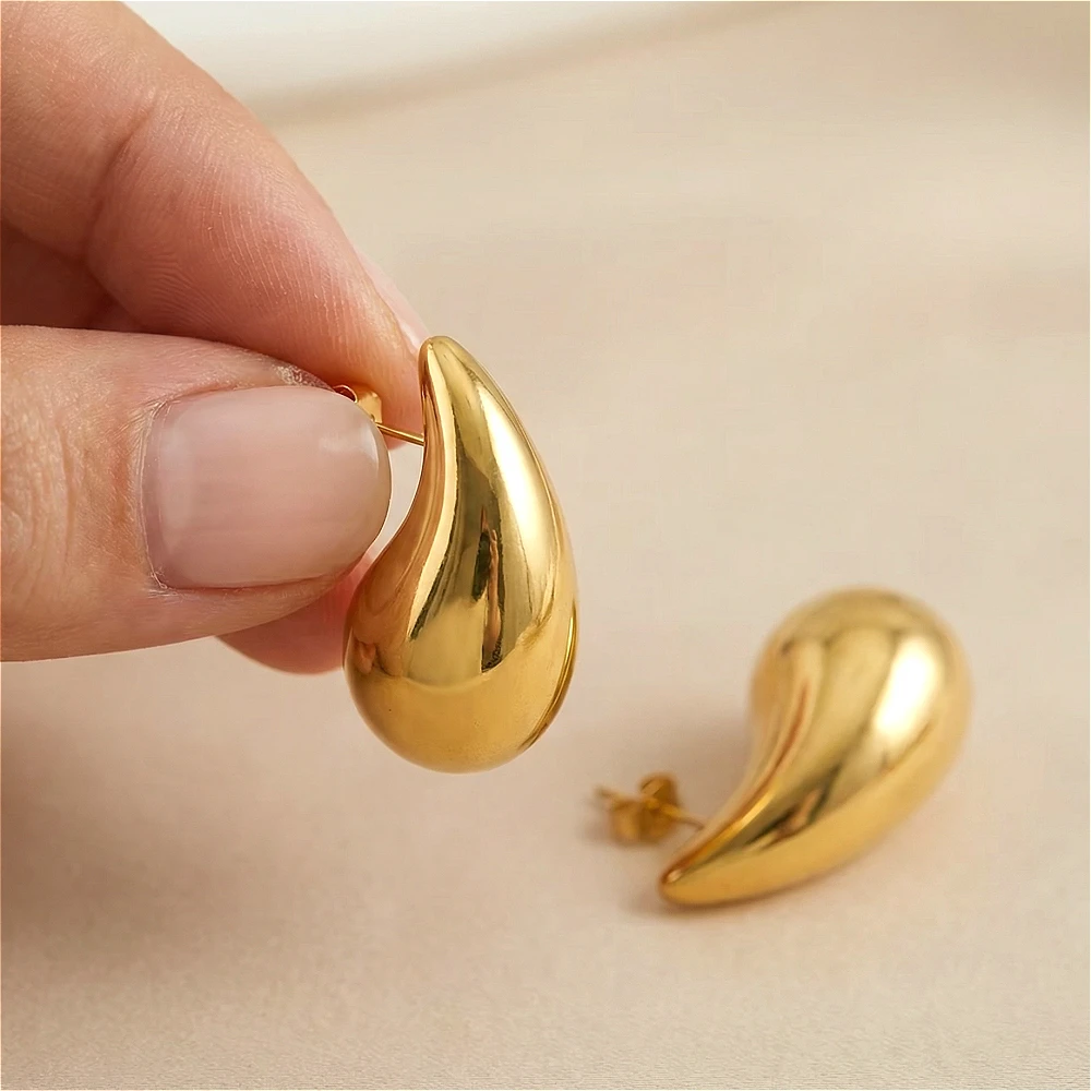10-31mm Edelstahl Vintage Klobige Wassertropfen Ohrringe Für Frauen Vergoldet Dicke Ohrring Aussage Hochzeit Schmuck Geschenke – Detail 9