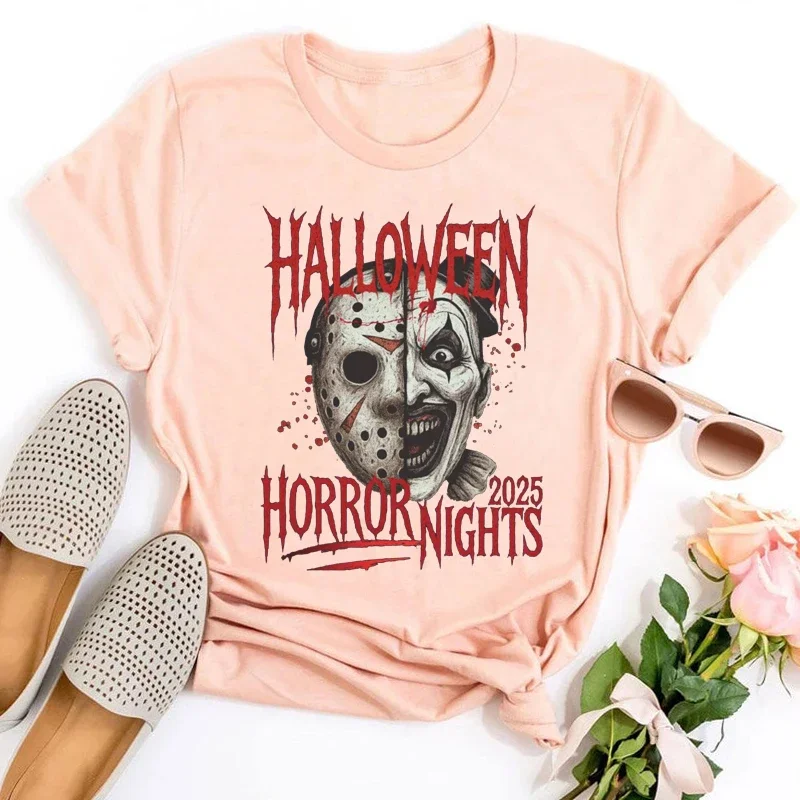 

Horror Movie Fan Tshirt 2025 Spooky Seasonal Top Halloween Horror Nights T-Shirt Spooky Killer Tee M