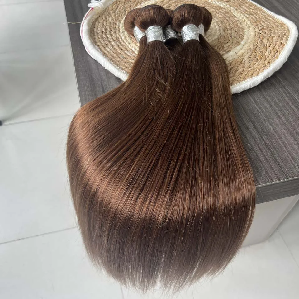 

#4 Chocolate Brown Straight Human Hair Bundles 15A Brazilian 3/4 Bundles Human Hair 100% Unprocessed Virgin Hair Double Machine Weft for Women Chocolate Brown Colored Human Hair Weaves Extensions 100g Gram Per Bundle