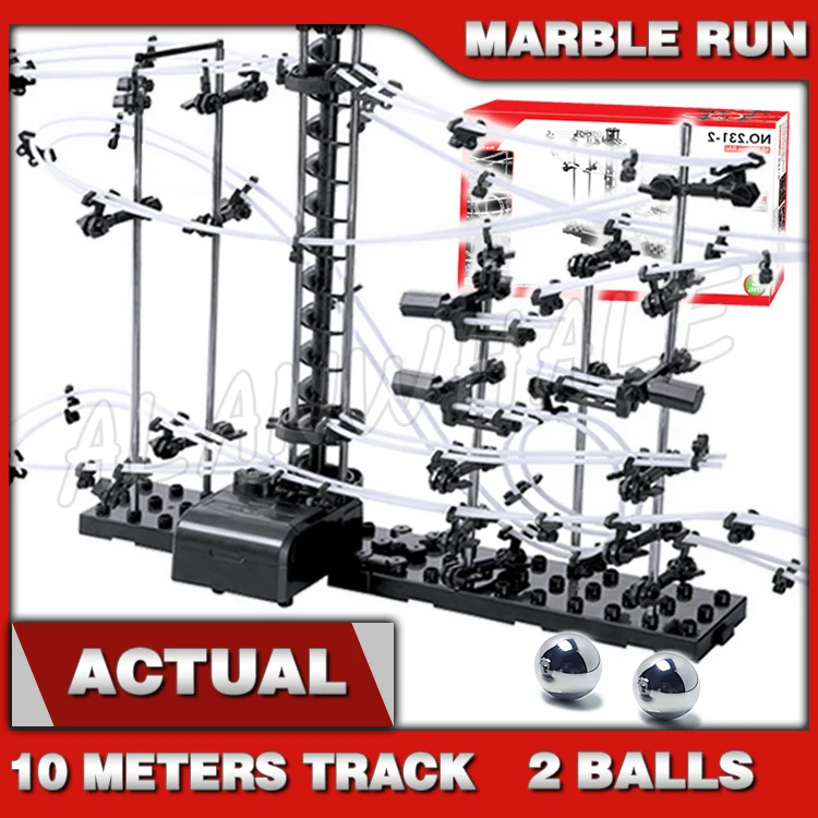 

1000 см рельсовый уровень 2 Marble Run Race американские горки ночная светящаяся модель здания для мальчиков STEM обучающие игрушки катящийся шар скульптура