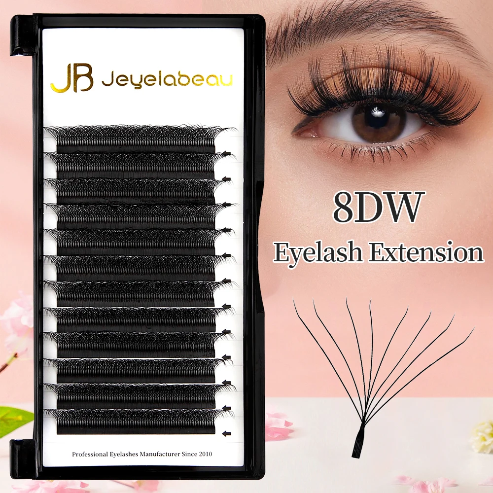 JB Jeyelabeau Real 8DW Eyelashes Extension New W Shape Cilios Soft Fake Lashes Premade Russian Volume Fans Idividual Lash