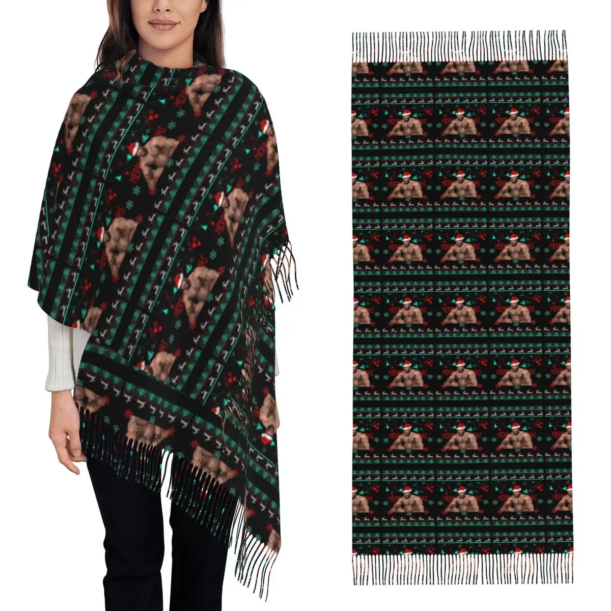 Barry Wood Christmas Scarf Tassel Scarves for Women Soft Warm Shawls and Wraps Large Fall Winter Shawl Wrap