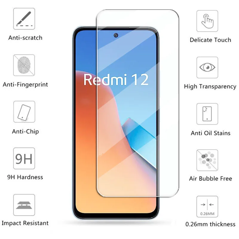 

For Redmi 12 Tempered Glass For Redmi 12 Screen Protector Protective Phone Lens Film For Redmi 12