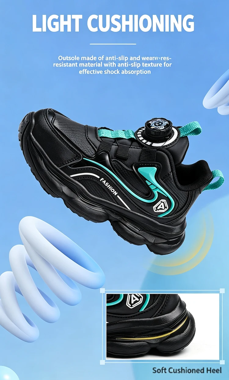 Kinder Leder Freizeitschuhe mit Drehknopf Jungen Laufschuhe Rutschfest Stoßdämpfend Kinder Outdoor Sport Wanderschuhe – Detail 3