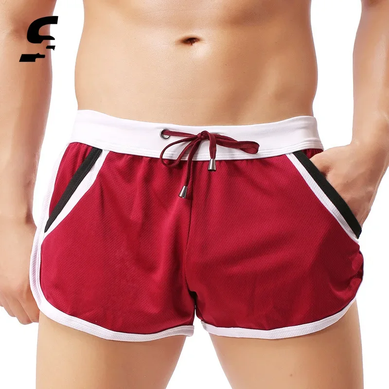 Summer Swimsuit Men Comfortable Gym Athletic Shorts Men\'s Swimwear Swimming Stitching Color Beach Swimming Quick Dry Shorts