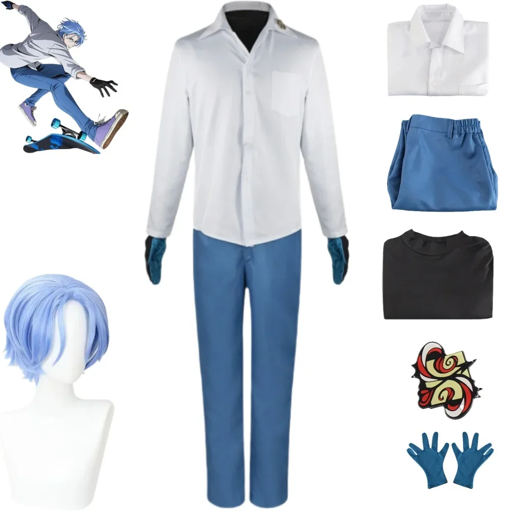 

2025Costumes de Cosplay de Neige SK8 Uniforme Sвd'Anime, Tenue d'Halloween pour Homme, Lycéen, Jupe Blanche et Pantalon Bleu