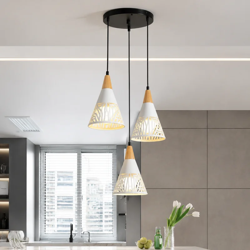Pendant Light Modern Nordic Three Head Dining Room Fixture Iron Diamond Shade Adjustable Cord for Kitchen Bar Artful Chandelier