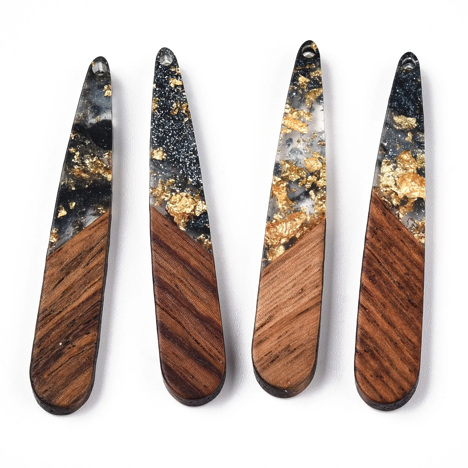 

20Pcs Teardrop Charms Gold Foil Transparent Resin Walnut Wood Long Pendants For DIY Women Earrings Jewelry Making