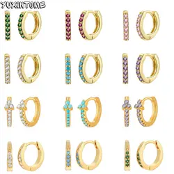 925 Sterling Silver Ear Needle 10mm Rainbow Zircon CZ Huggie Hoop Earring Piercing Ohrringe Luxury Gold Earrings Fashion Jewelry