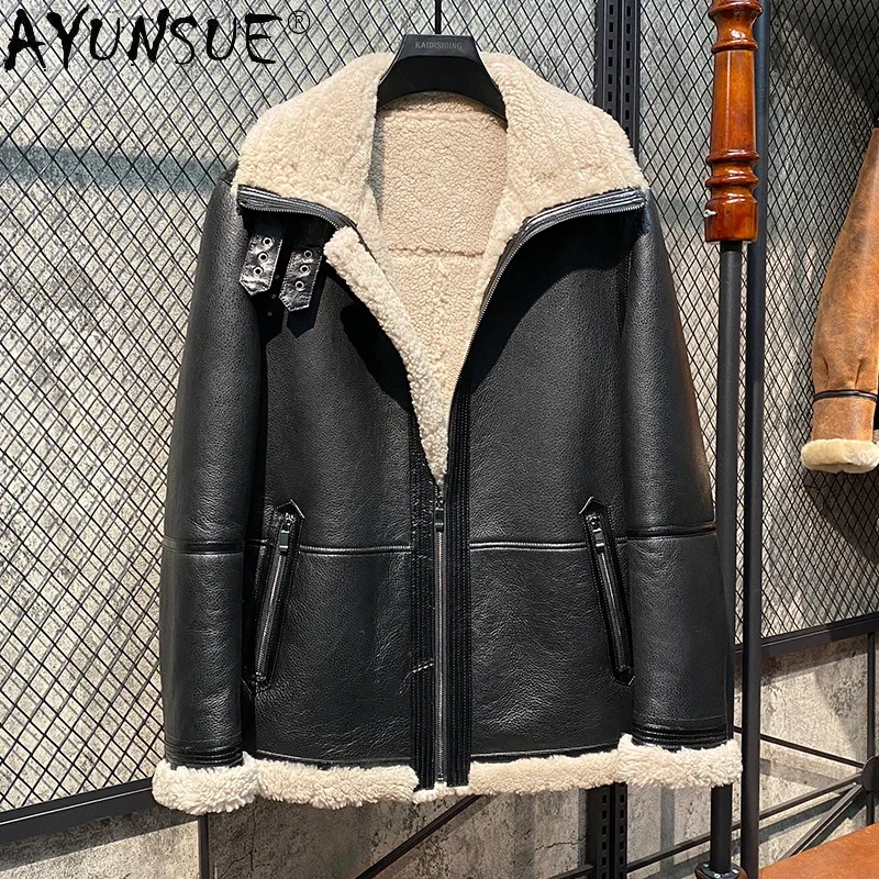 

AYUNSUE Pure Sheep Shearling Jacket Men Original Sheepskin Fur One Genuine Leather Coat Men Clothes Winter Jaqueta Masculina