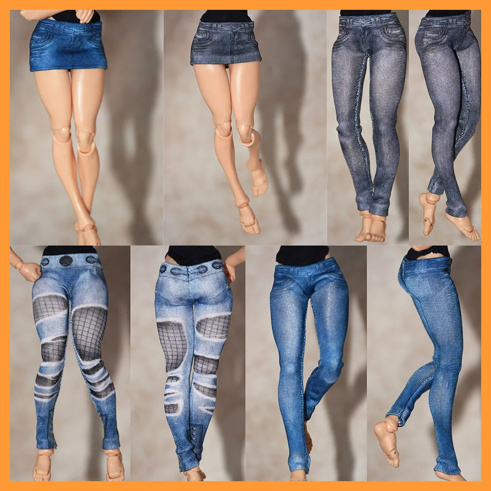 1/12 Scale Female Sexy Wrap hip Mini Skirt Denim Style Yoga High Elestic Skinny Pants for 6in Romankey tbl Action Figure Model