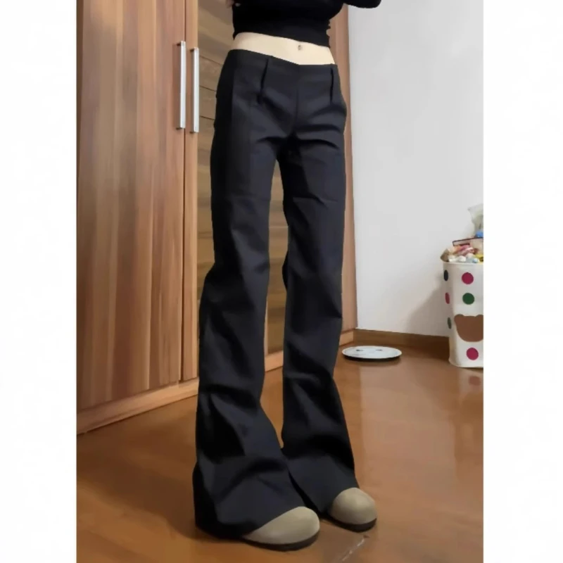 

Black Micro-flare Trousers Women's Trousers with High-end Low Waist Slimming Drooping Casual Suit Pants