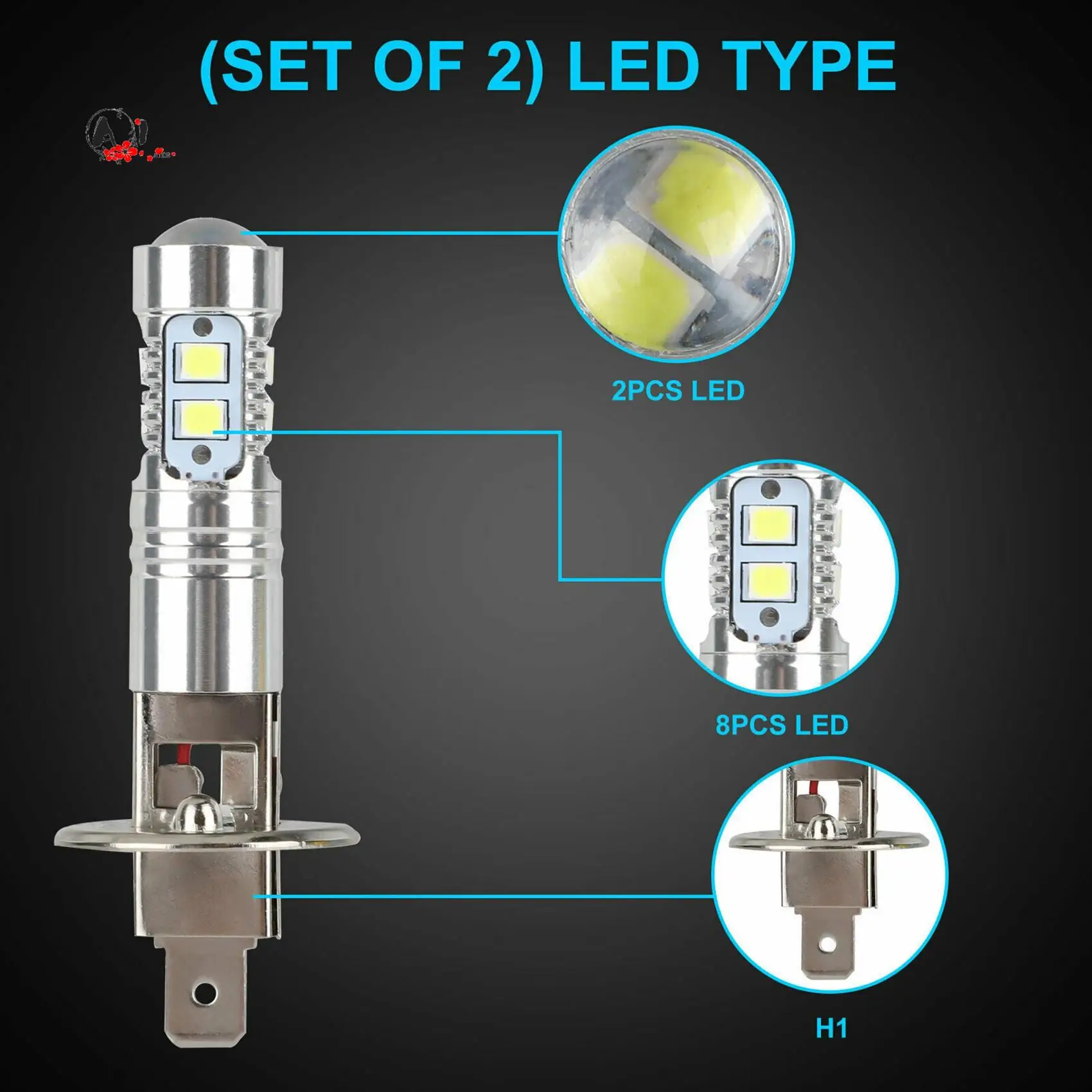 A10E-2Pcs Car Fog Lamp 100W H1 LED Headlight Bulbs 6000K 2835 SMD 10LED Super Bright Car High Low Motorcycle Headlights