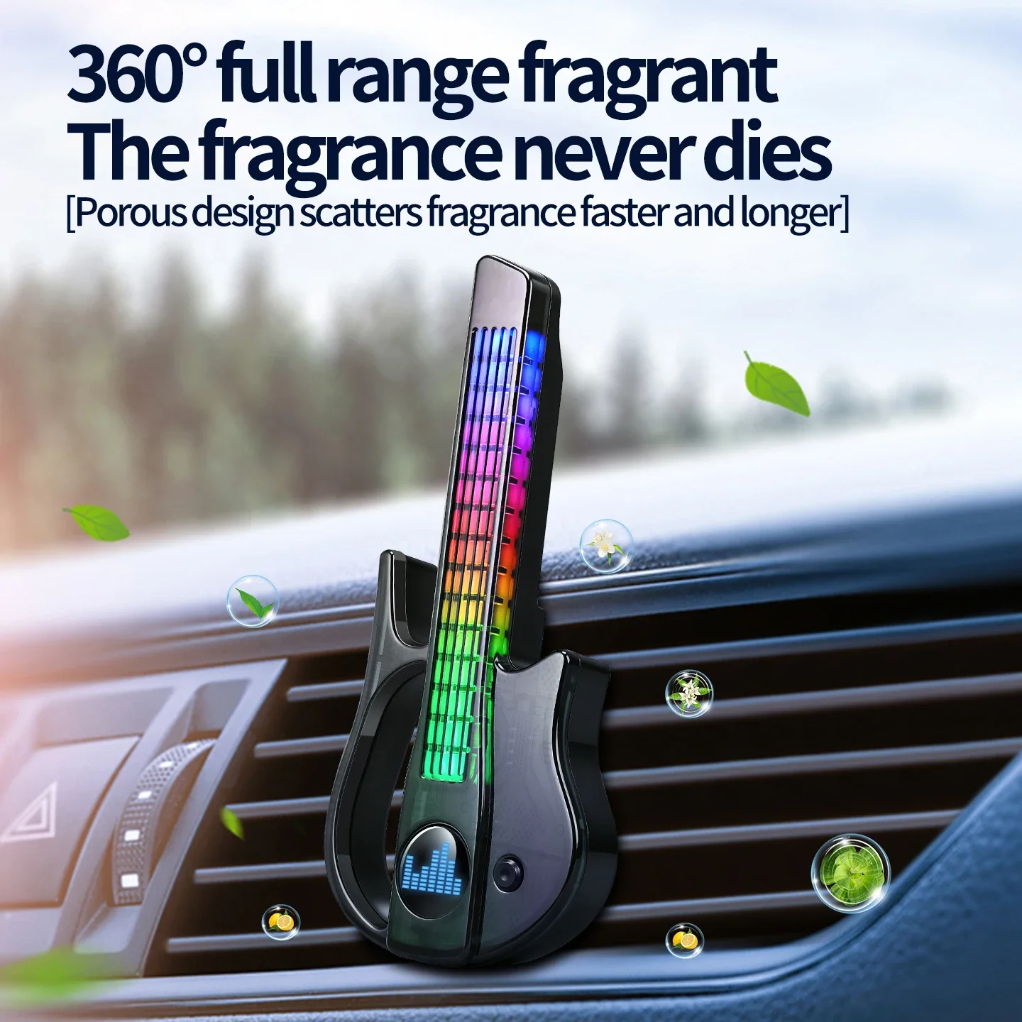New Guitar Car Air Vent RGB Music Rhythm Atmosphere Light Voice‑Control LED Aromatherapy Diffuser for Car Dashboard Decoration
