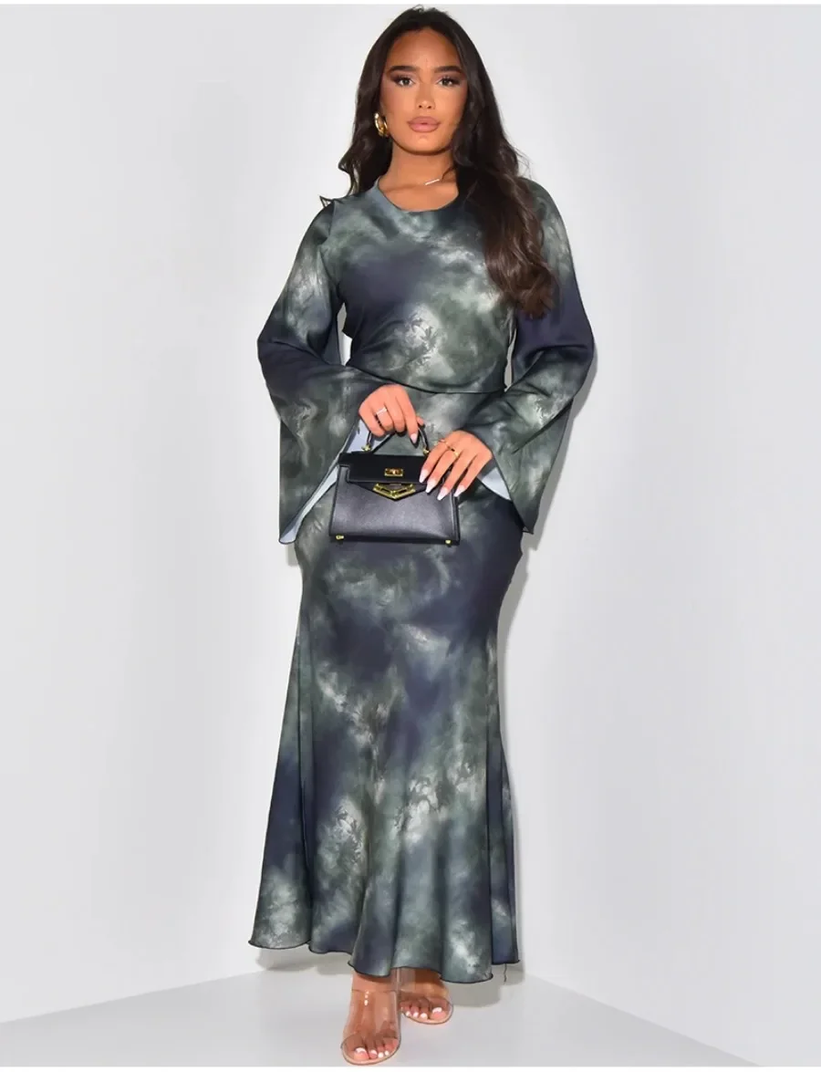 Elegant Casual Dinner Dress Printed Loose Long Sleeve Colored Ding Satin Lace Tie Slim Fit Long Dress Wholesale