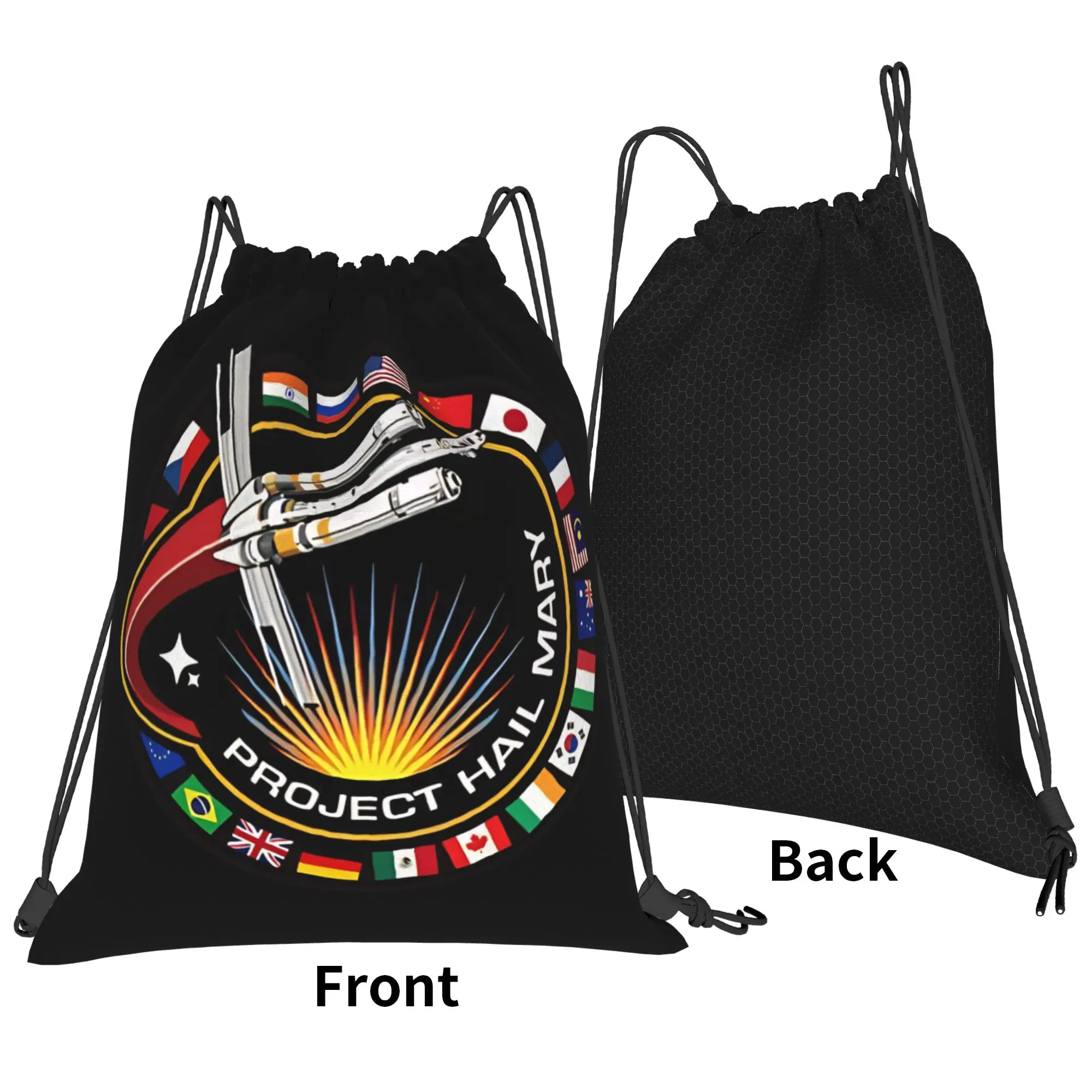 Project Hail Mary  Backpack Mission Patch With Countries Water Resistant Drawstring Bag For Students Travel Sackpack String Bags