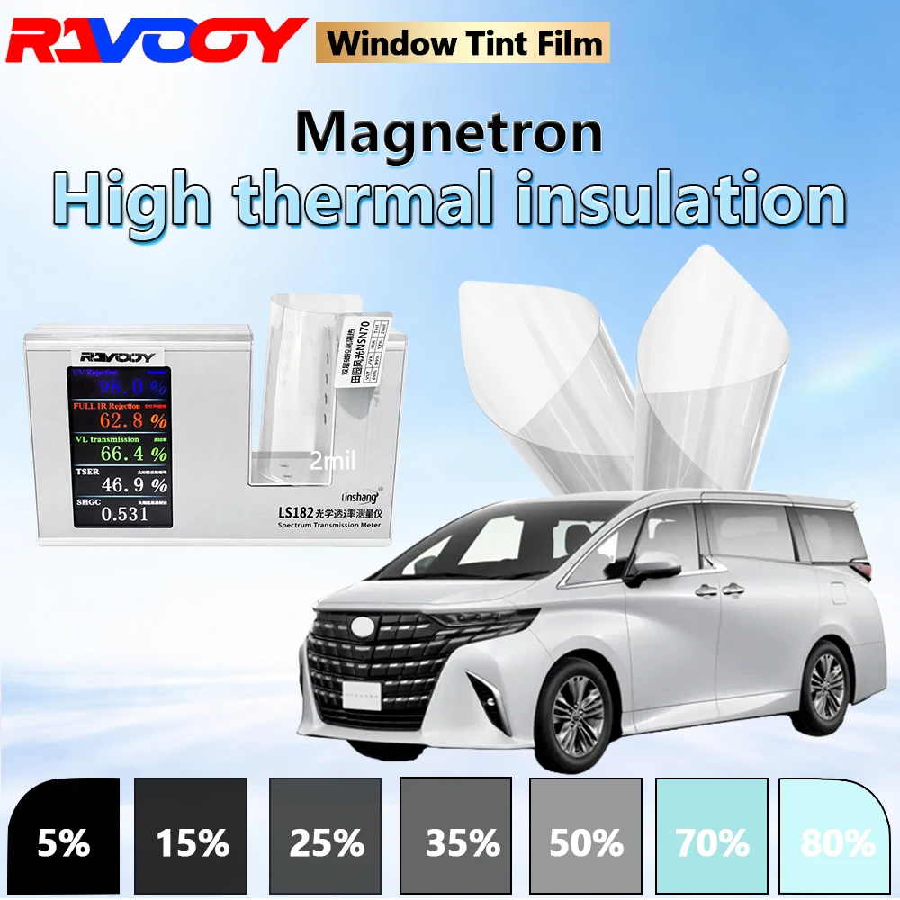 

RAVOOY 152CMX30M Magnetron High Thermal Insulation NSN70 Car Window Film 2mil 66.3% VLT Auto Glass Tint Solar Control