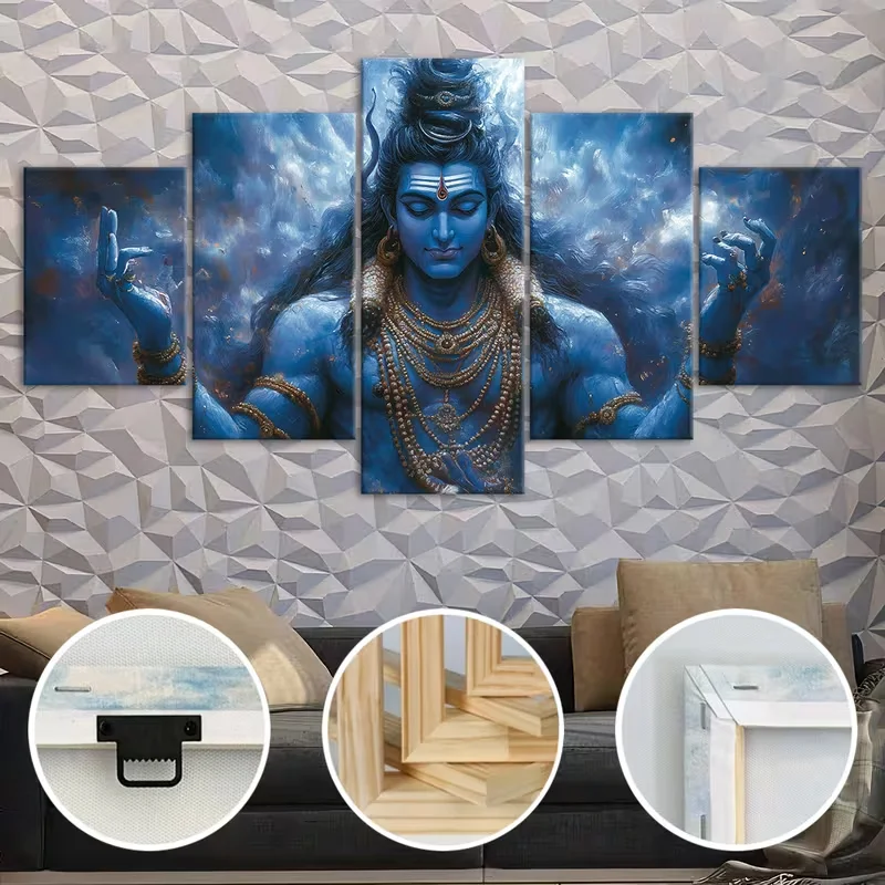 2D Flat, [2D FLAT] 5pcs No Framed Canvas, Hinduism Shiva Portraits Statues Religious Themes, Fashion Poster, Art for Home De