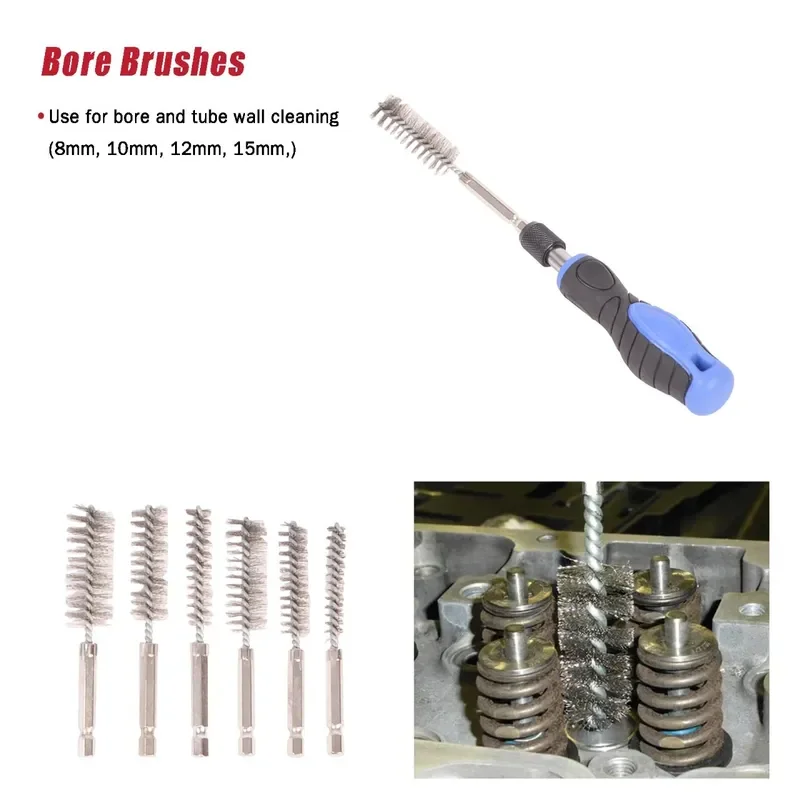 for 22-Piece Injector Holder and Shaft Cleaning Sanding Kit with Cotton Swab Hex Shank Steel Wire Brush
