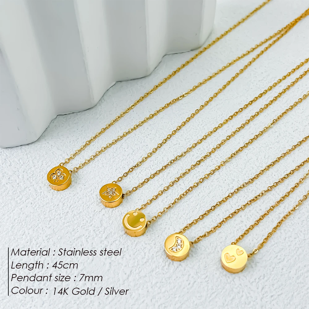 eManco Simple Temperament Round Pendant Fashion Classic Design High Quality Stainless Steel Necklace Ladies