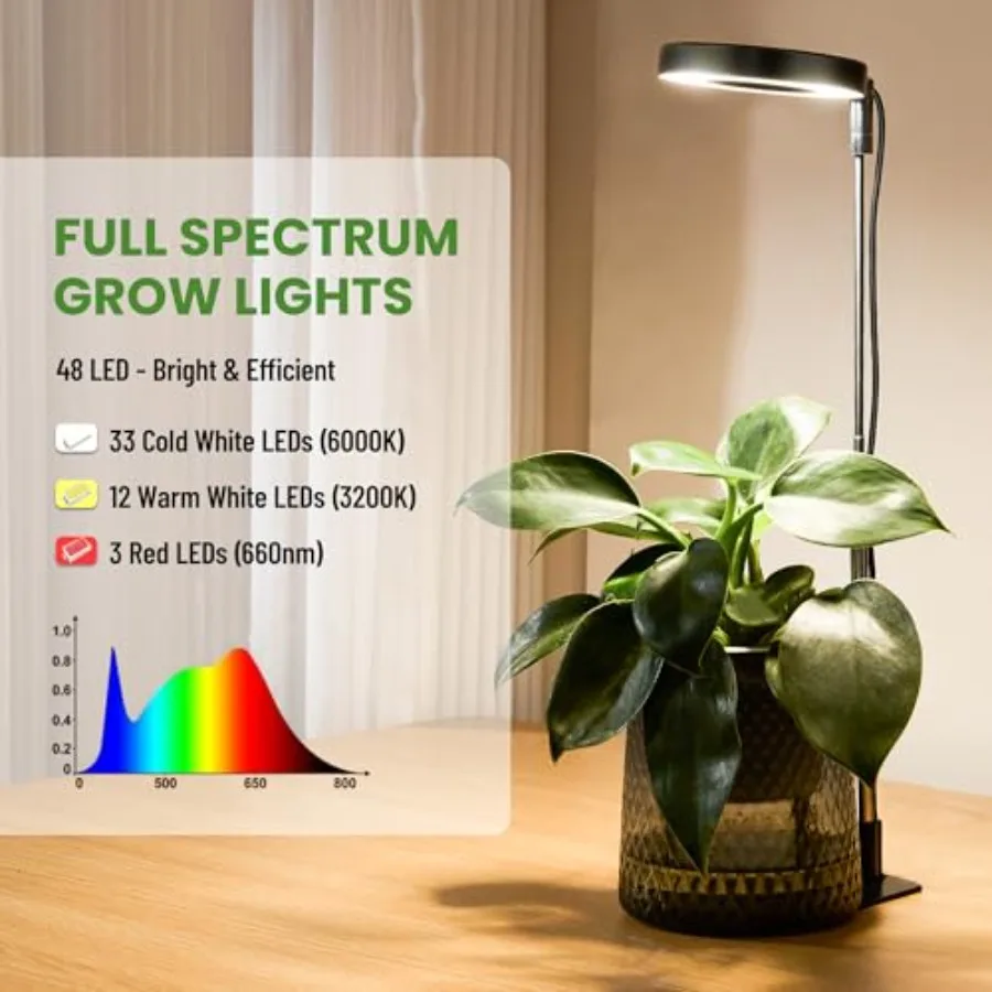 Grow Light for Indoor Plants, Full Spectrum Halo Plant Grow Light with Base, Height Adjustable Plant Lamp with Auto Timer 6/8/1
