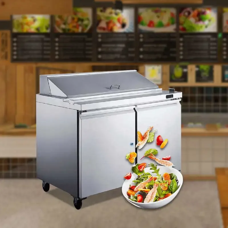 

Lower price kitchen cooler cabinet workbench pizza counter salad bar under counter chiller freezer pizza prep fridge