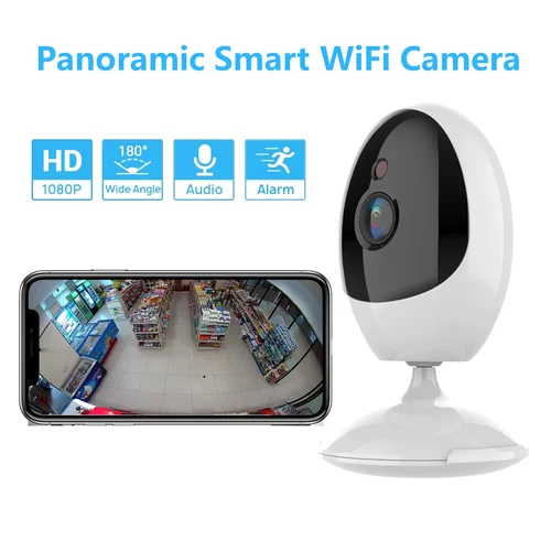 Imagen 1 del producto Cámara panorámica de 180 grados gran angular 1,44mm ojo de pez 1080P Audio bidireccional interior visión diurna y nocturna aplicación ICSEE WiFi cámara CCTV