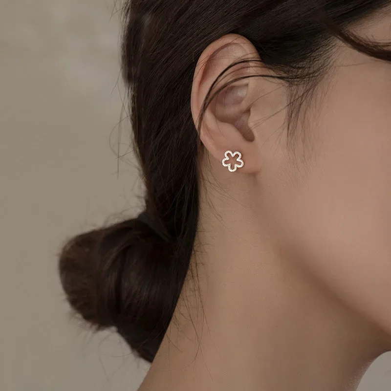 925 Sterling Silver Lovely Flower Stud Earrings For Women 2021 New Trend Personality Lady Fashion Jewelry