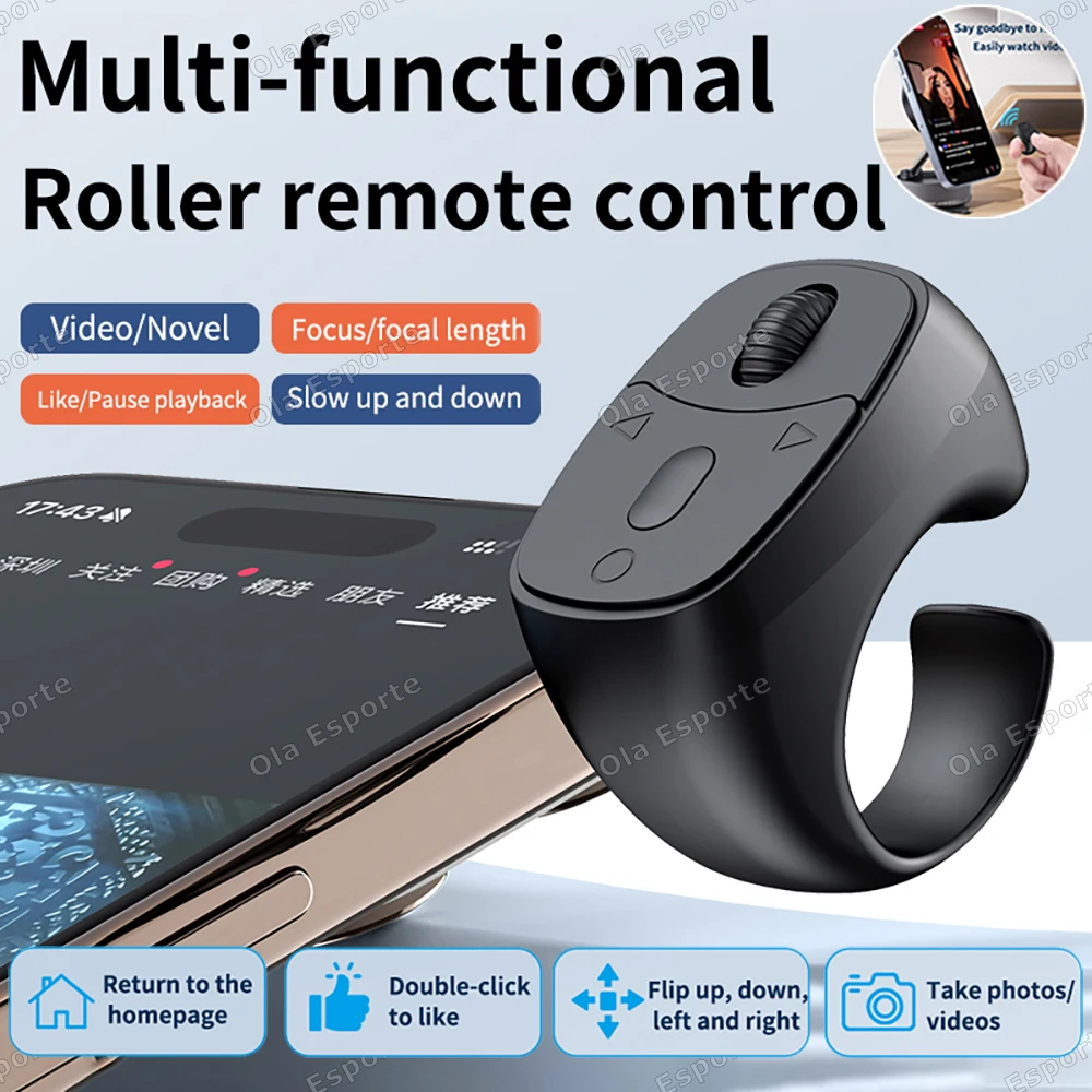 

Wireless Scrolling Ring Finger Shutter Remote Control Page Turner Mobile Phone Controller Bluetooth For Home Travel Car