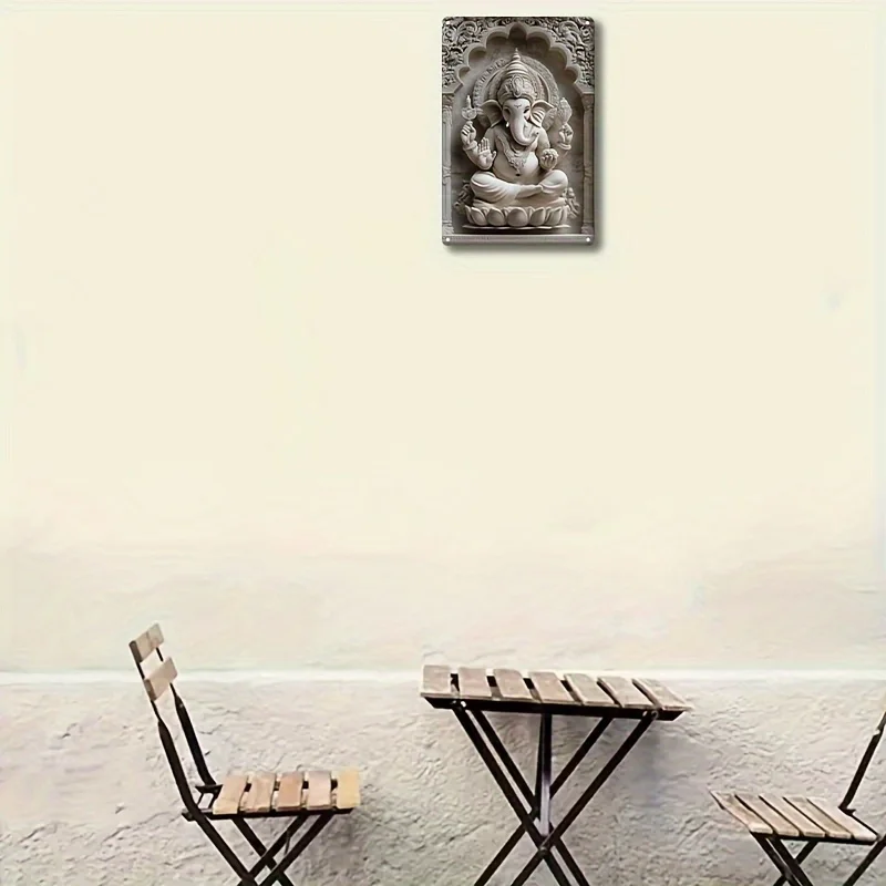Square Aluminum Plaque, Classic 2D Indian Ganesha Theme, Wall Hanging Sign, Multipurpose Home, Kitchen Decor, Festive Decoration