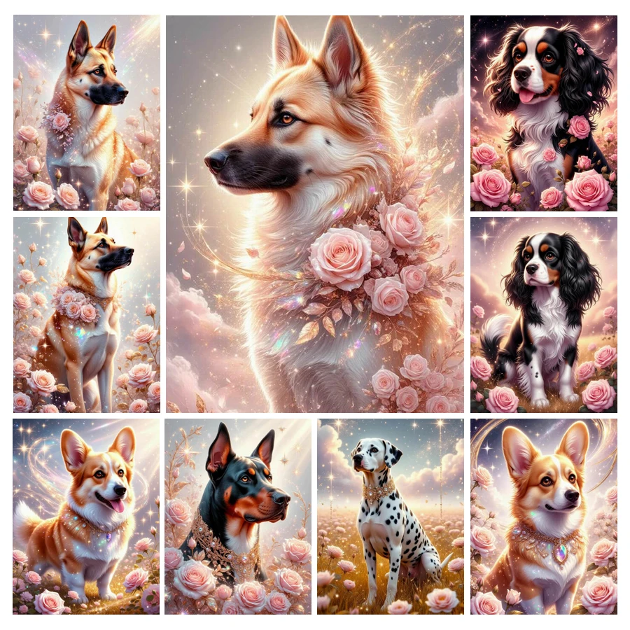 

Cute Dog and Flower Diamond Painting New Collection 2026 Pet Animals Rose Diy Manual Arts Full Mosaic Embroidery Picture Size