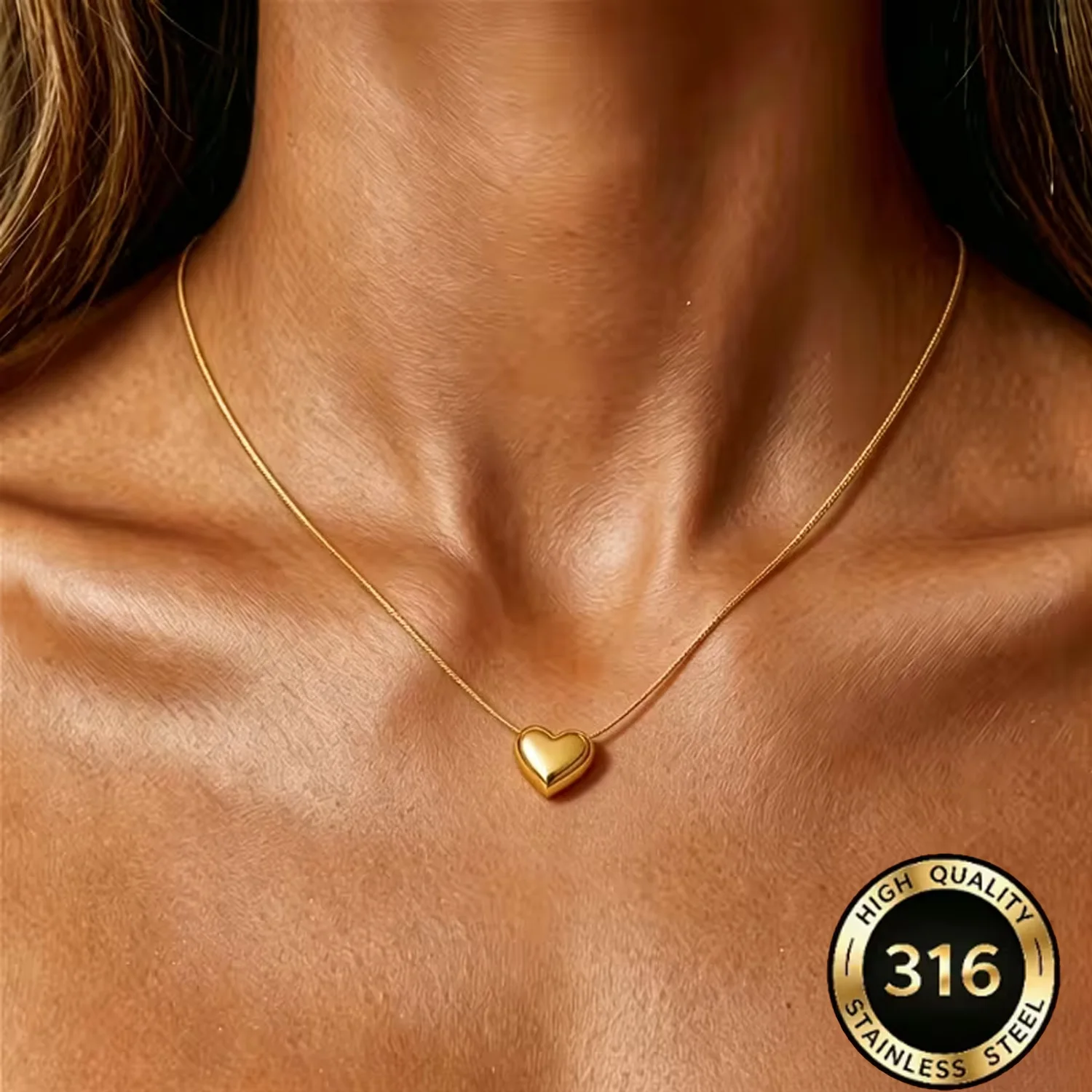 Women's Heart Necklace 316L Stainless Steel 18K Gold Plated Snake Chain Casual Date Party Fashion Jewelry Gift