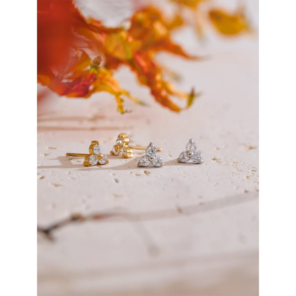 Yhpup Delicate Bling Cubic Zirconia Flower Small Daily Stud Earrings for Women Stainless Steel Versatile Exquisite Jewelry