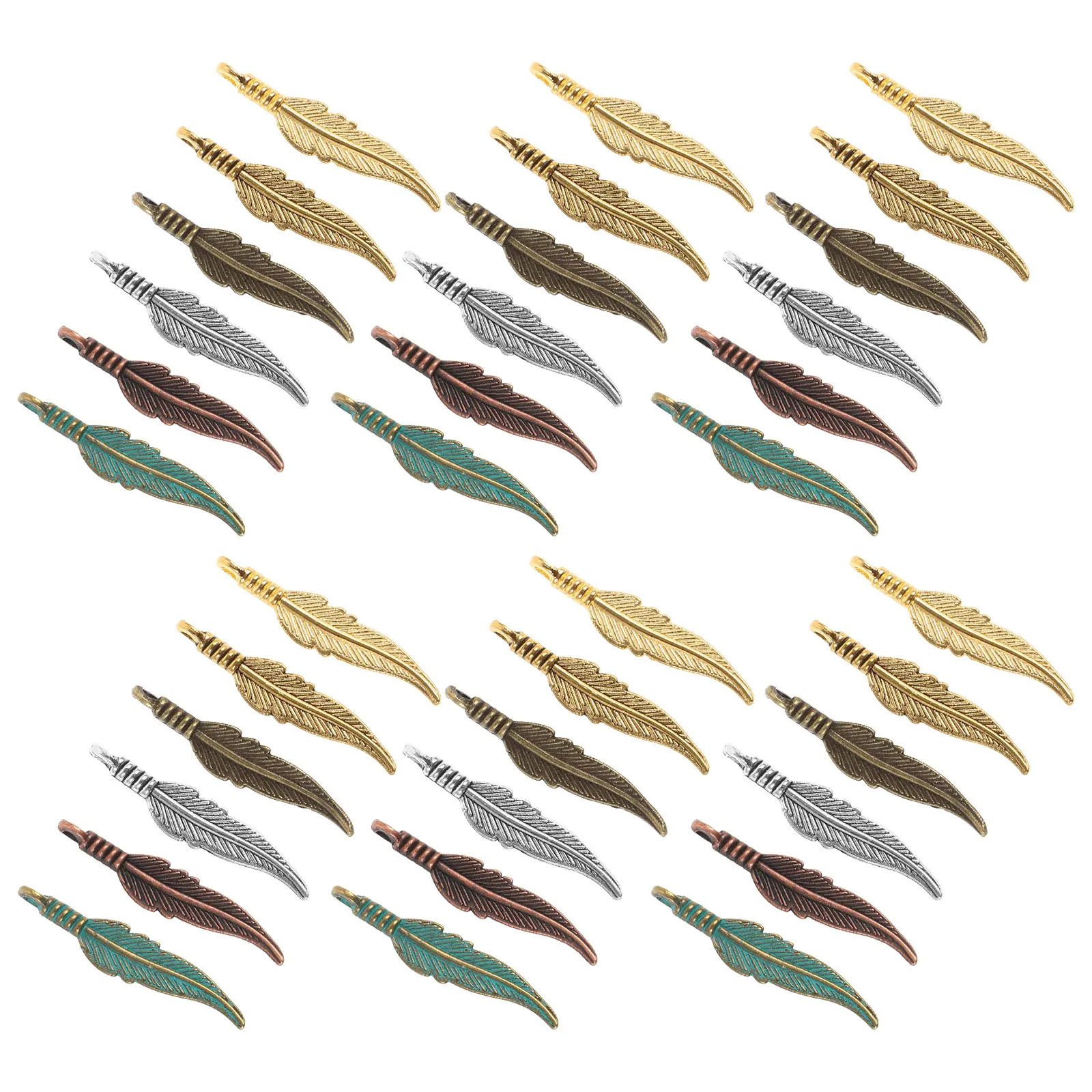 

120pcs Vintage Alloy Pendant Plume Leaf Charms for Jewelry Making H made Accessories Bulk Bronze Silver Gold