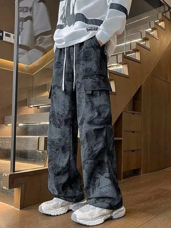 

Corduroy Tie-Dye Loose Wide Leg Straight Casual Pants Men's Spring Autumn American Sle High Street Large Size Loose Leggings