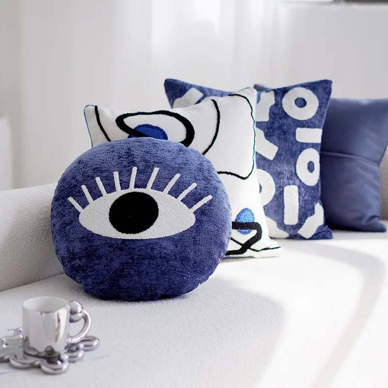 Modern Nordic Throw Pillow Covers Set Blue Patterned Zebra Stripe Solid Navy Cushions Minimalist Living Room Sofa Bedroom Decor