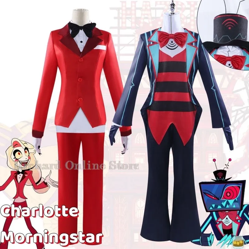 Hazbin VOX Charlotte Cosplay disfraz de Charlie, ropa de Hotel, uniforme de Morningstar, Magne Hell, conjunto Unisex para fiesta de Halloween