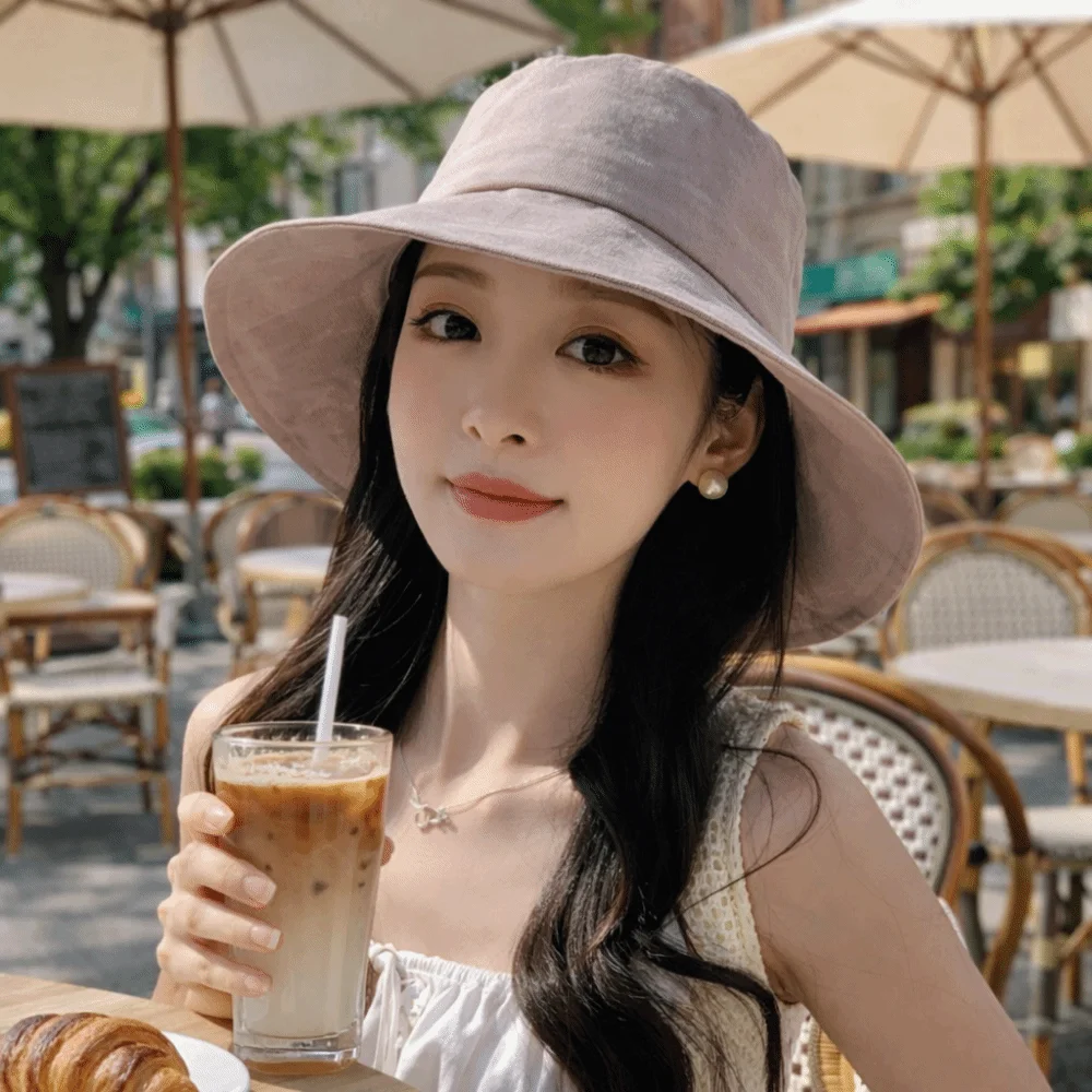 

Wide Brimmed Women's Bucket Hat Breathable Anti-UV Summer Sun Hat Soft Sunscreen Protection Sunscreen Visor Cap Beach Wear