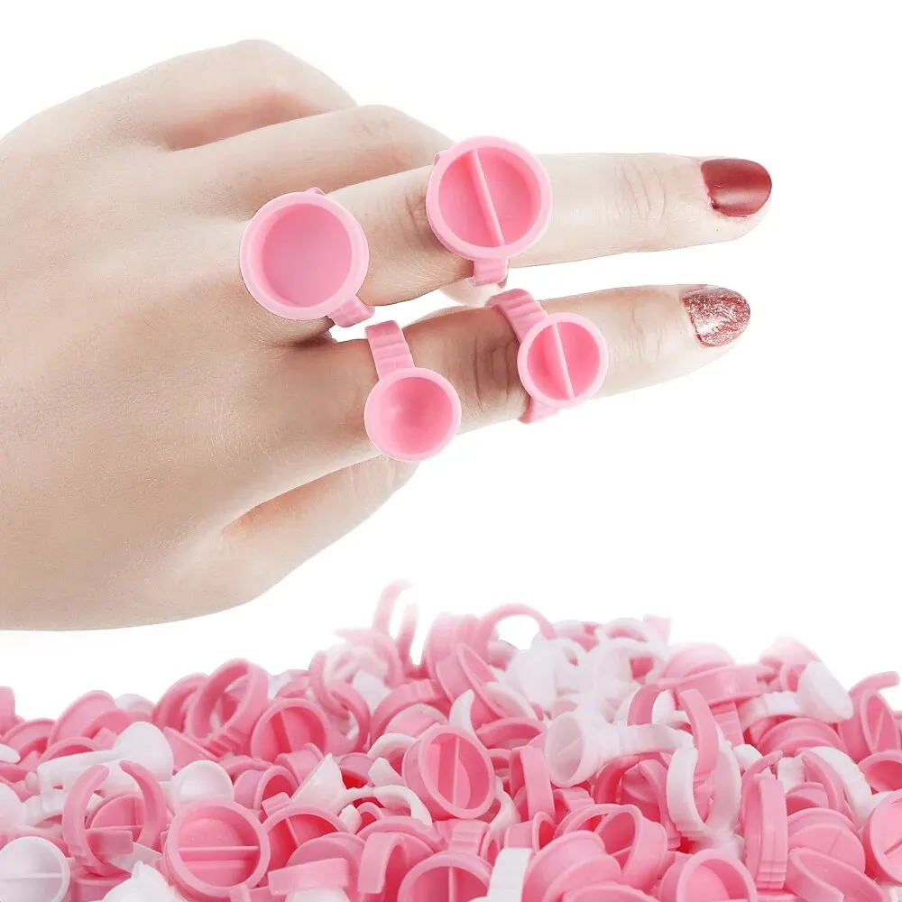 Anel de cola para cílios branco descartável, 100 peças, suporte de copo, pigmento de tatuagem, ferramentas de extensão de cílios, acessórios de suprimentos para cílios