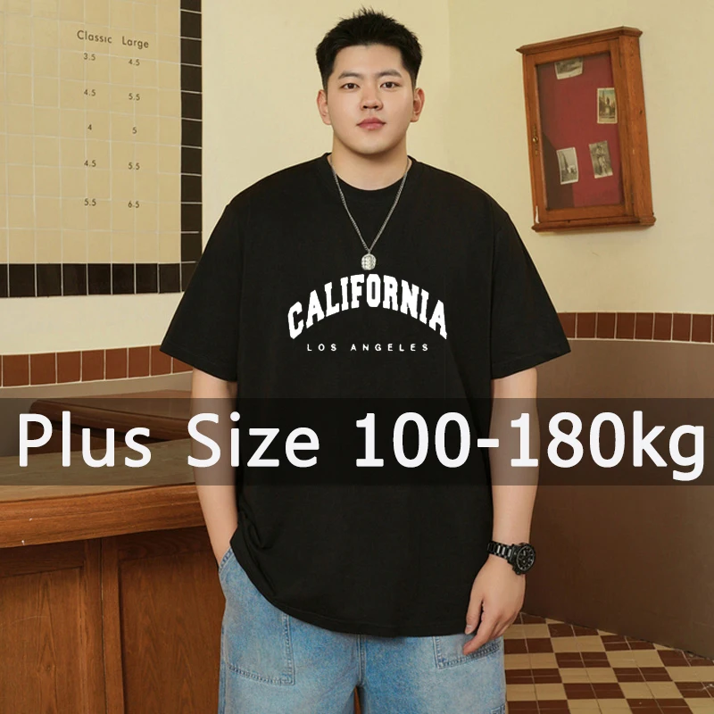 Mens T Shirts Printed Tee Plus Size 110-180kg 5XL 6XL 7XL Black T-shirt Round Neck Short Sleeve Oversized Tops Big Men Clothing