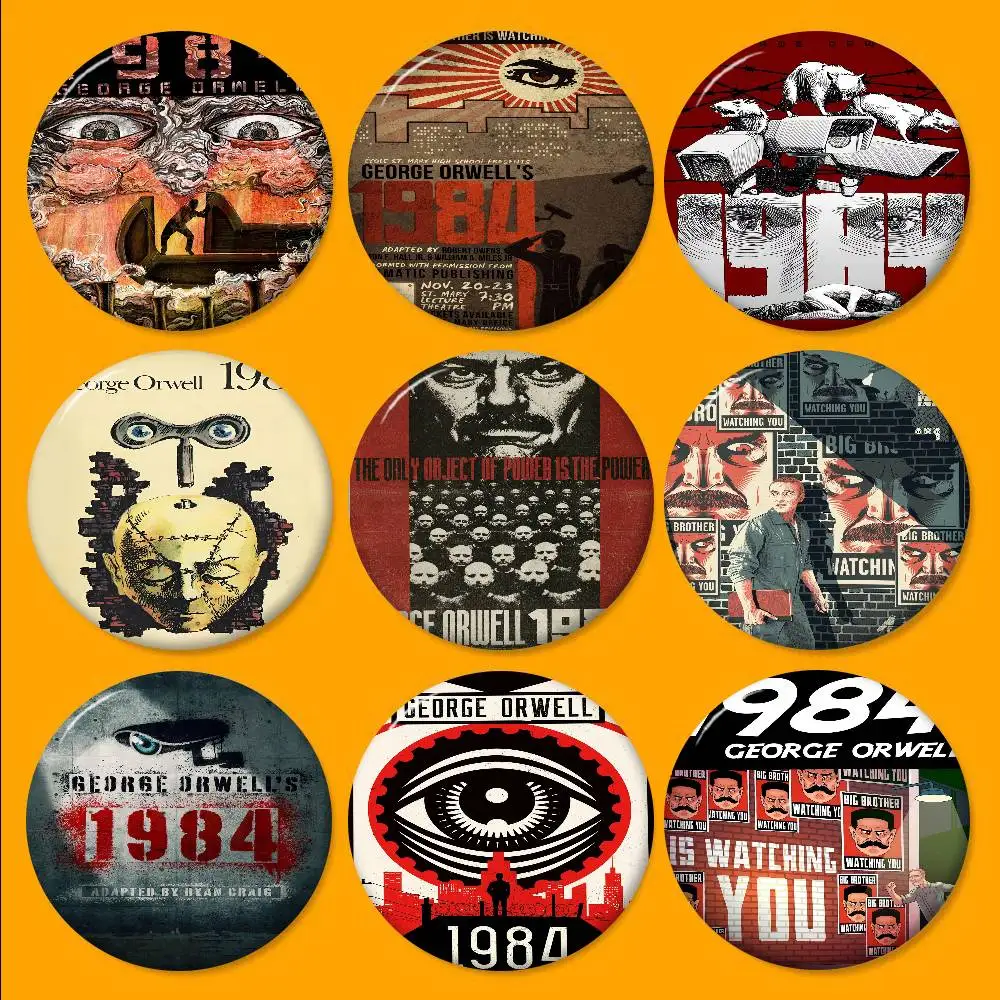 1984 George Orwell Creative Pins Funny Faces Round Snap-in Brooch Badge Backpack Hat Accessories Jewelry Gifts