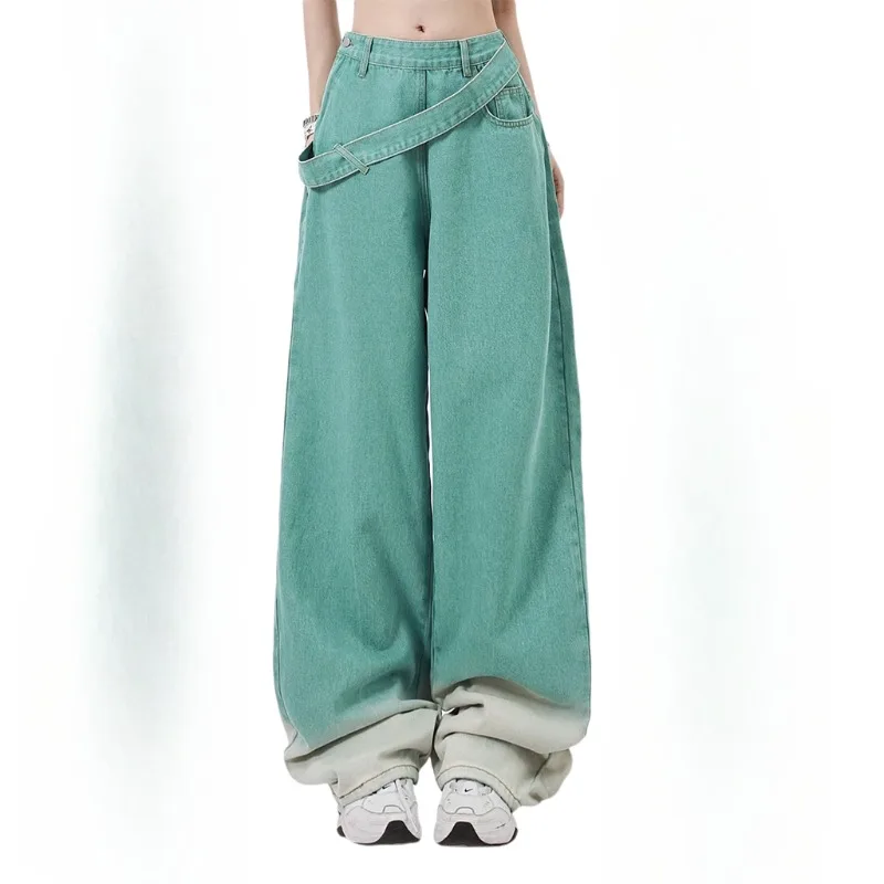 Denim Trousers Women's Summer National Fashion Brand Retro Washed Distressed Design Sense Vibe Draping Effect Straight-Leg Jeans
