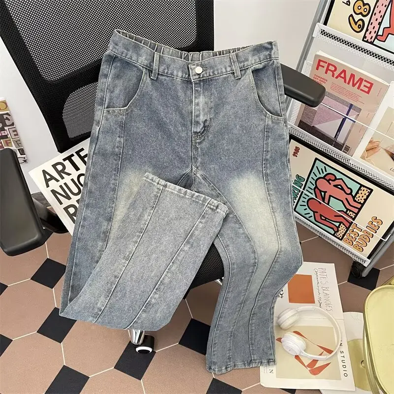 الرجال الربيع النمط الأمريكي خمر فضفاض عادية تنوعا تقسم الدينيم بنطال ذو قصة أرجل واسعة 2025 جديد غسلها أسود مستقيم الساق الجينز #3